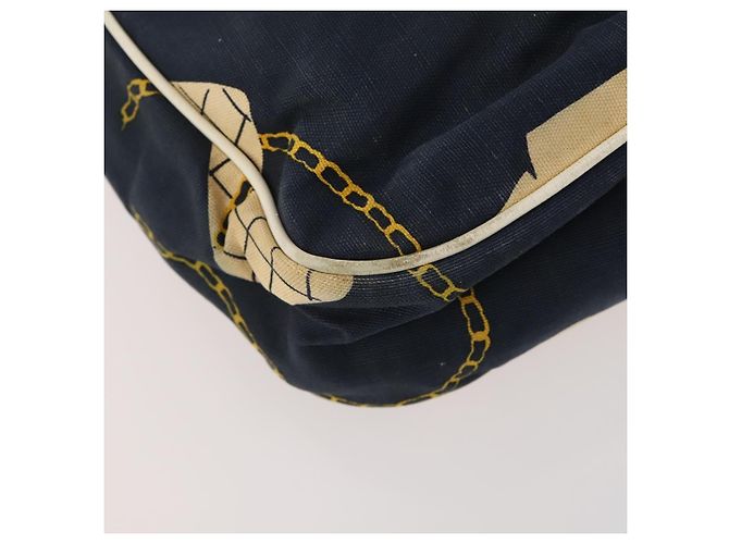 Sac à bandoulière CHANEL en toile bleu marine et doré CC - vue 17