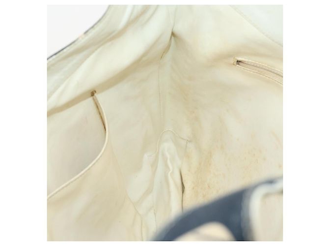 Sac à bandoulière CHANEL en toile bleu marine et doré CC - vue 19