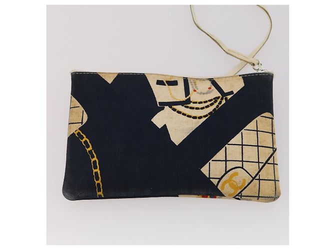 Sac à bandoulière CHANEL en toile bleu marine et doré CC - vue 24