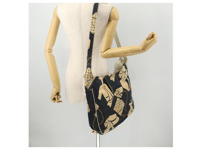 Sac à bandoulière CHANEL en toile bleu marine et doré CC - vue 26