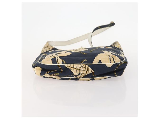 Sac à bandoulière CHANEL en toile bleu marine et doré CC - vue 5