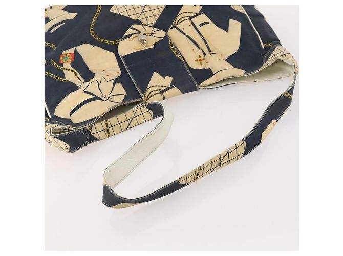 Sac à bandoulière CHANEL en toile bleu marine et doré CC - vue 7