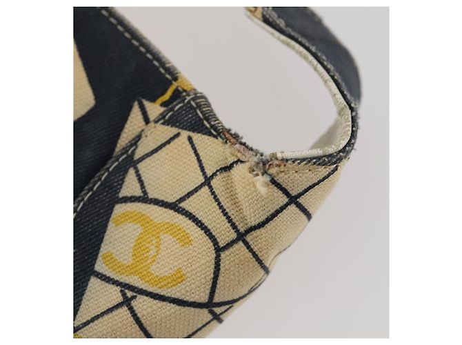 Sac à bandoulière CHANEL en toile bleu marine et doré CC - vue 9