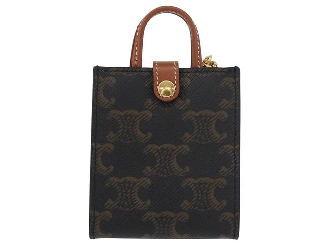 Céline CELINE Triomphe Canvas Micro Vertical Cabas Charm PVC Brown Gold - vista 2