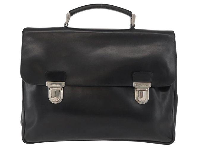 PRADA Business Bag Leather Black Silver - vista 13