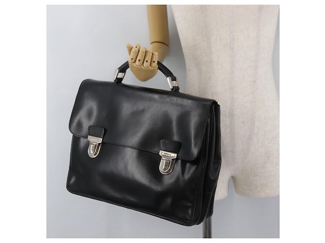 PRADA Business Bag Leather Black Silver - vista 24