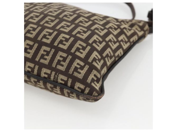 FENDI Zucchino Canvas Shoulder Bag Brown Silver - vista 14
