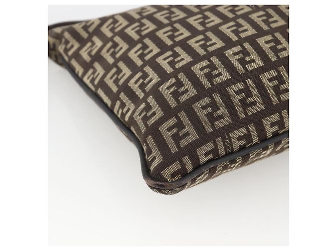 FENDI Zucchino Canvas Shoulder Bag Brown Silver - vista 15