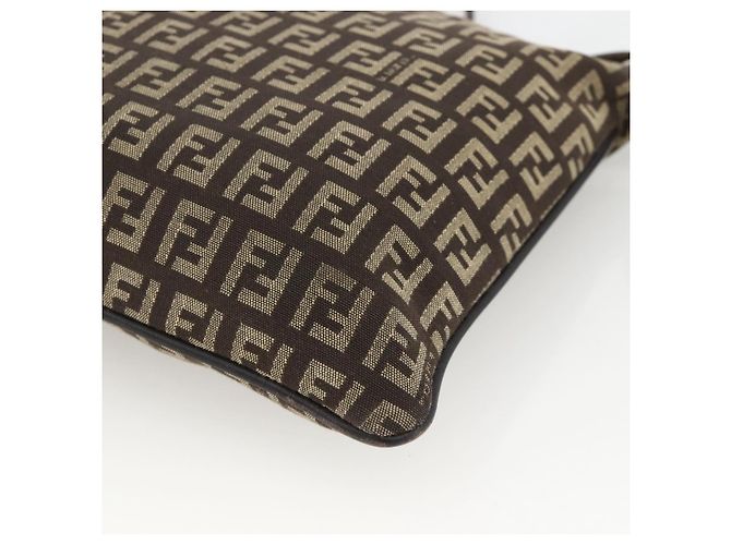 FENDI Zucchino Canvas Shoulder Bag Brown Silver - vista 16