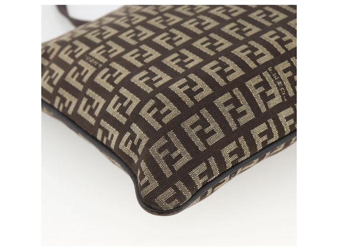 FENDI Zucchino Canvas Shoulder Bag Brown Silver - vista 17
