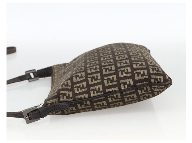 FENDI Zucchino Canvas Shoulder Bag Brown Silver - vista 3