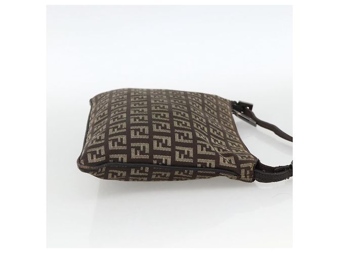 FENDI Zucchino Canvas Shoulder Bag Brown Silver - vista 4