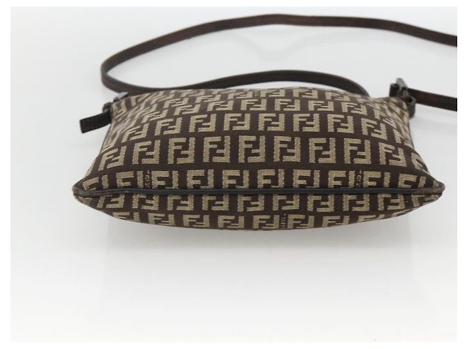 FENDI Zucchino Canvas Shoulder Bag Brown Silver - vista 5