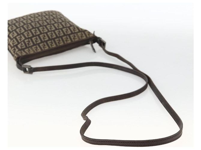FENDI Zucchino Canvas Shoulder Bag Brown Silver - vista 7