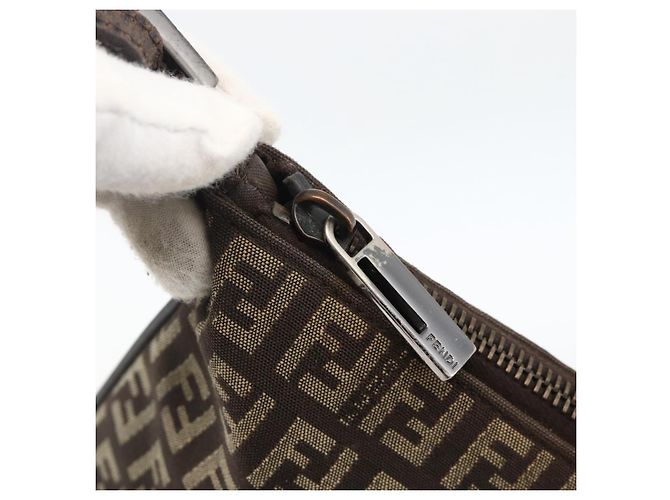 FENDI Zucchino Canvas Shoulder Bag Brown Silver - vista 9