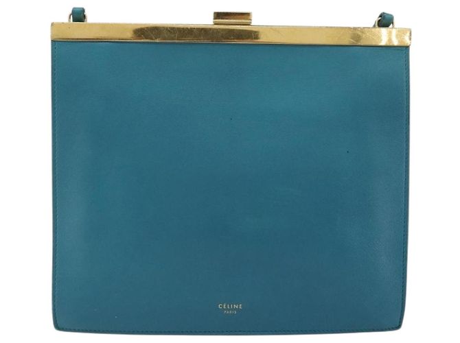Céline CELINE Mini Clasp Shoulder Bag Leather Blue Gold - vista 2