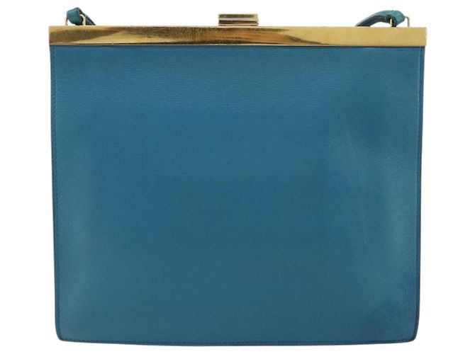 Céline CELINE Mini Clasp Shoulder Bag Leather Blue Gold - vista 3