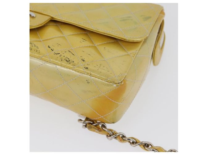 CHANEL Matelasse Backpack Patent leather Yellow Silver CC - vista 12