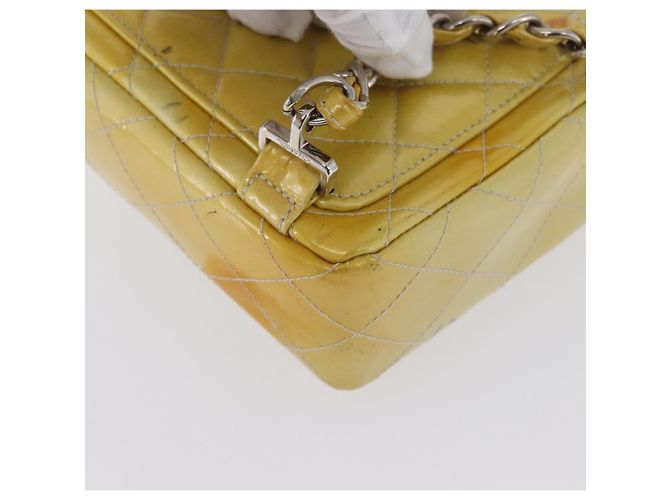 CHANEL Matelasse Backpack Patent leather Yellow Silver CC - vista 14