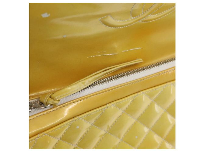 CHANEL Matelasse Backpack Patent leather Yellow Silver CC - vista 20