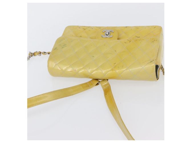 CHANEL Matelasse Backpack Patent leather Yellow Silver CC - vista 7
