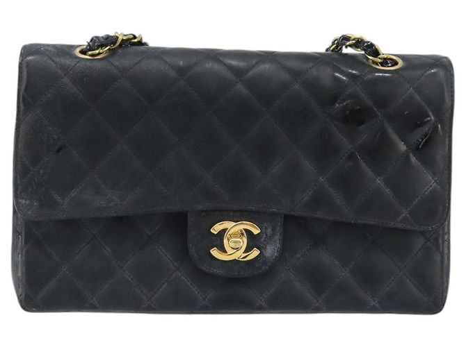 CHANEL Matelasse Chain Shoulder Bag Leather Black Gold CC - vista 2
