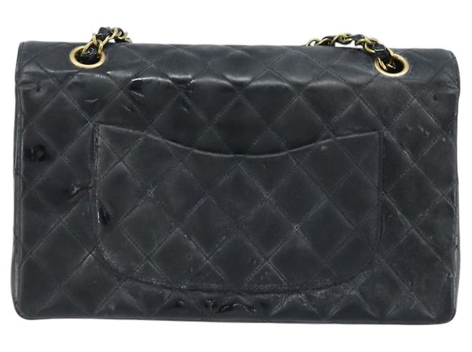 CHANEL Matelasse Chain Shoulder Bag Leather Black Gold CC - vista 3