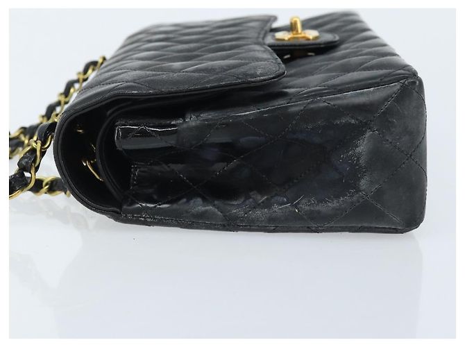 CHANEL Matelasse Chain Shoulder Bag Leather Black Gold CC - vista 5