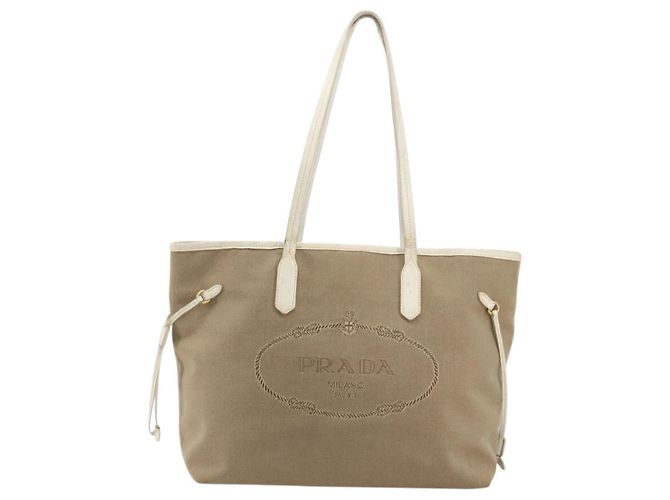 PRADA Tote Bag Canvas Beige Gold - vista 2