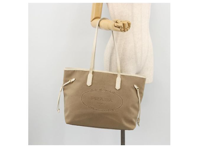 PRADA Tote Bag Canvas Beige Gold - vista 24