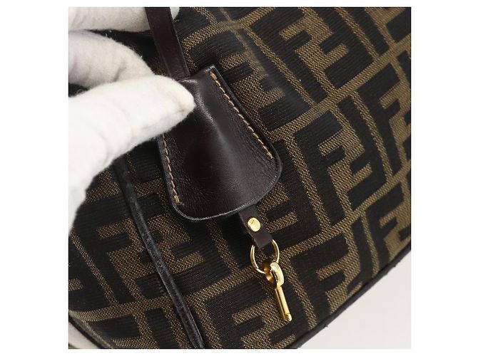 FENDI Zucca Canvas Vanity Hand Bag Brown Black - vista 15