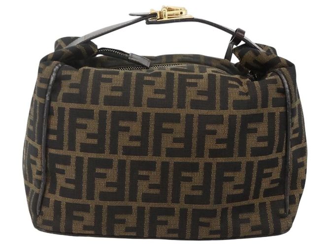 FENDI Zucca Canvas Vanity Hand Bag Brown Black - vista 3