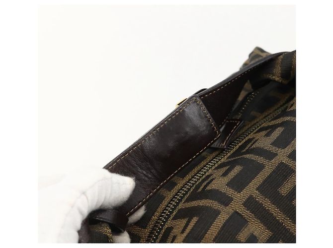 FENDI Zucca Canvas Vanity Hand Bag Brown Black - vista 7