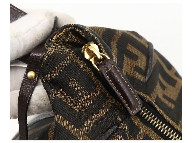 FENDI Zucca Canvas Vanity Hand Bag Brown Black - vista 9