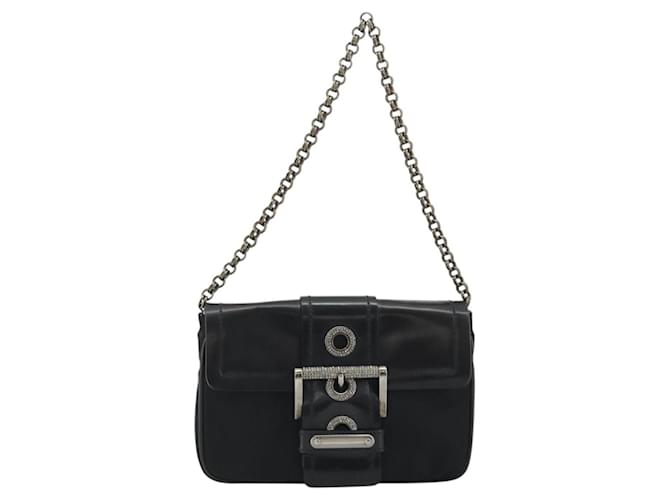 PRADA Chain Shoulder Bag Nylon Brown Silver - vista 2