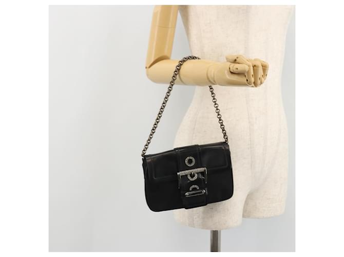 PRADA Chain Shoulder Bag Nylon Brown Silver - vista 24