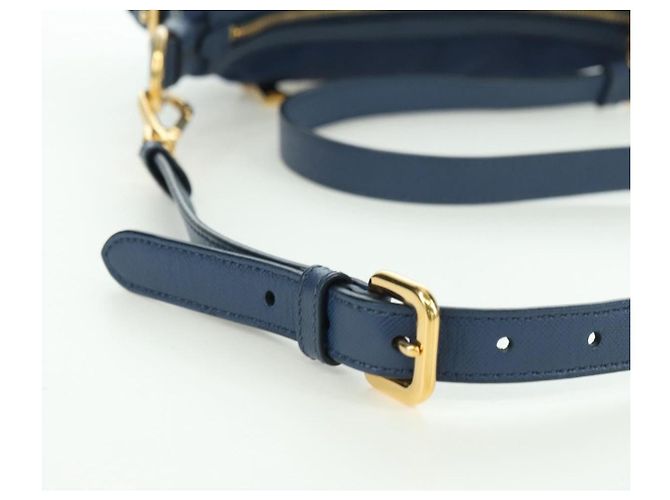 PRADA Shoulder Bag Nylon Leather Blue Gold - vista 10
