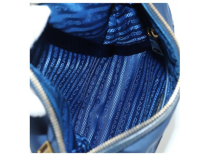 PRADA Shoulder Bag Nylon Leather Blue Gold - vista 11