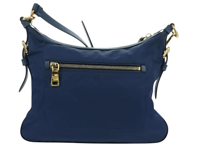PRADA Shoulder Bag Nylon Leather Blue Gold - vista 2