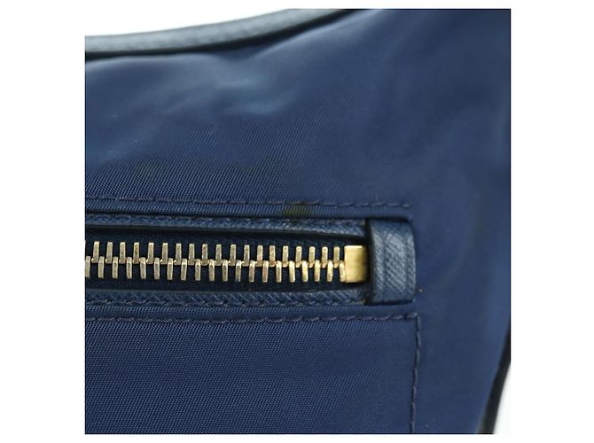 PRADA Shoulder Bag Nylon Leather Blue Gold - vista 3