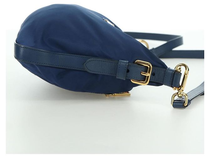 PRADA Shoulder Bag Nylon Leather Blue Gold - vista 6