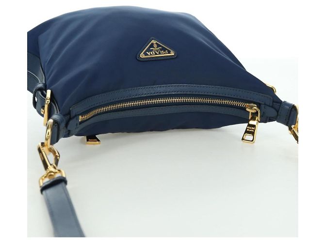 PRADA Shoulder Bag Nylon Leather Blue Gold - vista 8