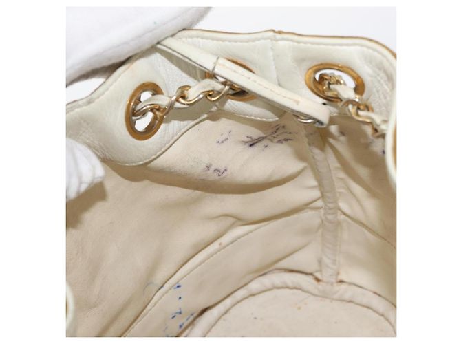 CHANEL Matelasse Drawstring Chain Shoulder Bag Leather Beige Gold CC - vista 11