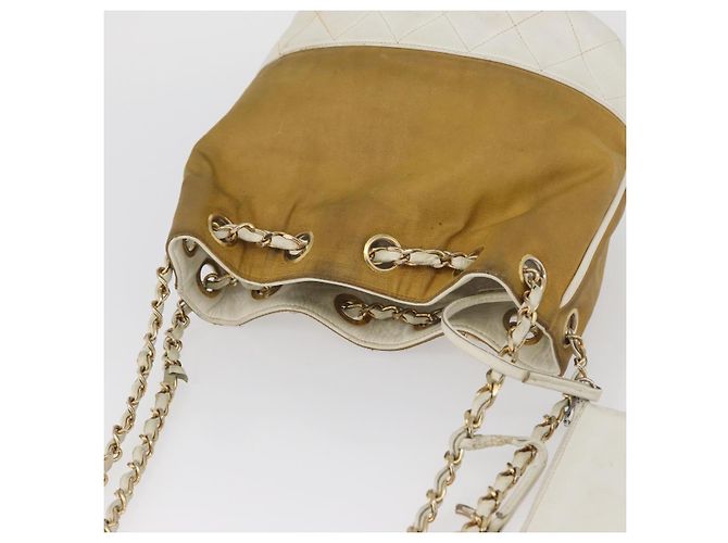 CHANEL Matelasse Drawstring Chain Shoulder Bag Leather Beige Gold CC - vista 6
