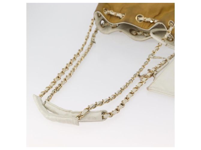 CHANEL Matelasse Drawstring Chain Shoulder Bag Leather Beige Gold CC - vista 7