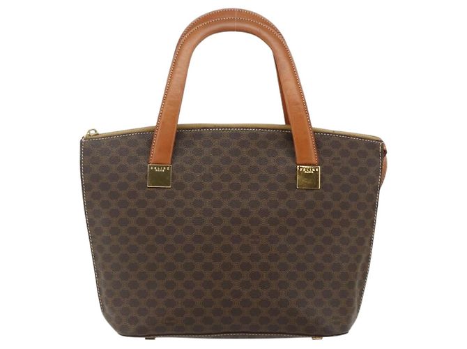 Céline CELINE Macadam Canvas Hand Bag PVC Leather Brown Gold - vista 13