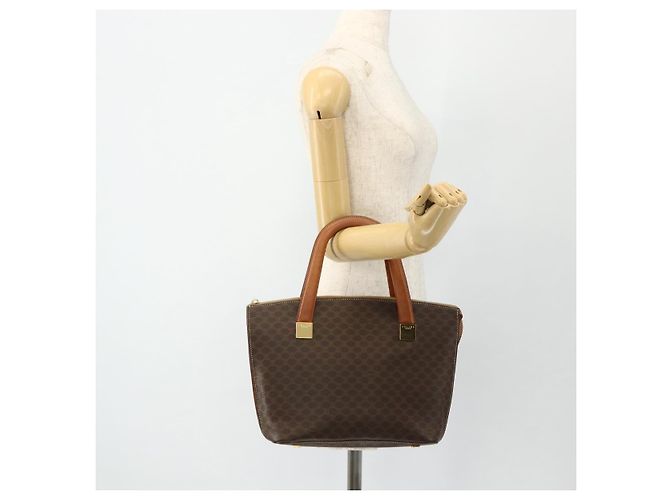 Céline CELINE Macadam Canvas Hand Bag PVC Leather Brown Gold - vista 23