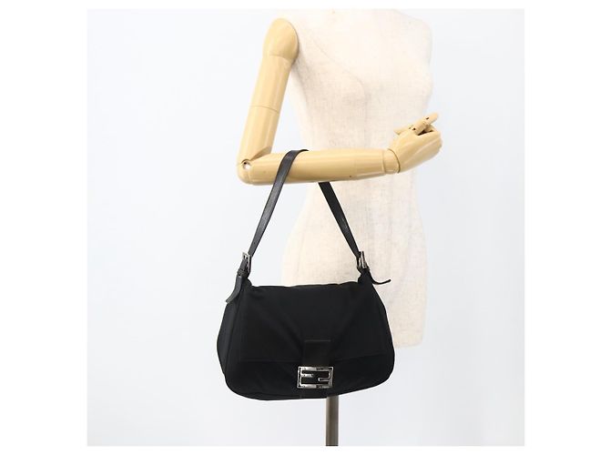 FENDI Mamma Baguette Shoulder Bag Nylon Black Silver - vista 22
