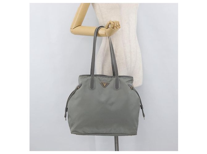 PRADA Tote Bag Nylon Gray Gold - vista 22