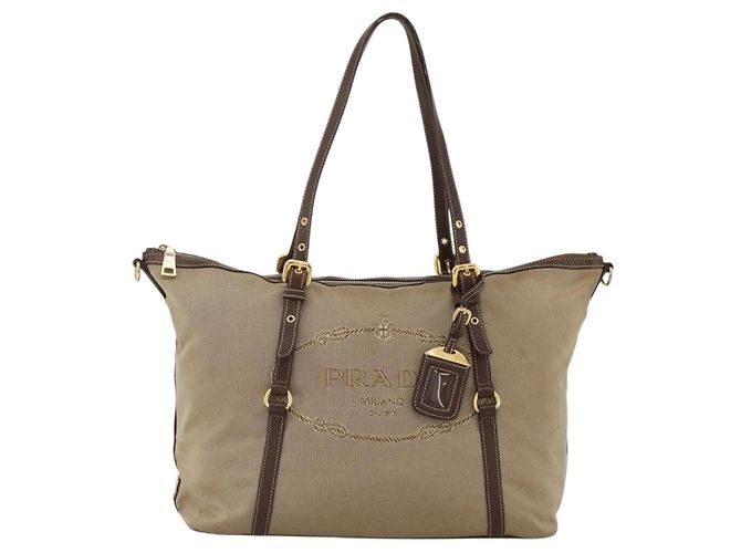 PRADA Tote Bag Canvas Beige Gold - vista 13